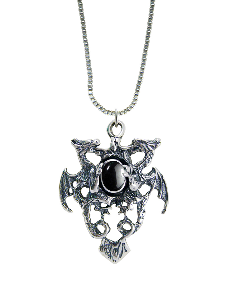 Sterling Silver Dragon Crest Pendant With Hematite